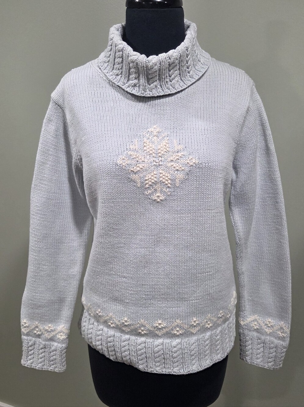 Lauren Ralph Lauren Hand Knit Cotton Snowflake Turtleneck Sweater M